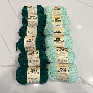 Premier Just Chenille Yarn - Deep Emerald and Mint - Lot of 12 NEW